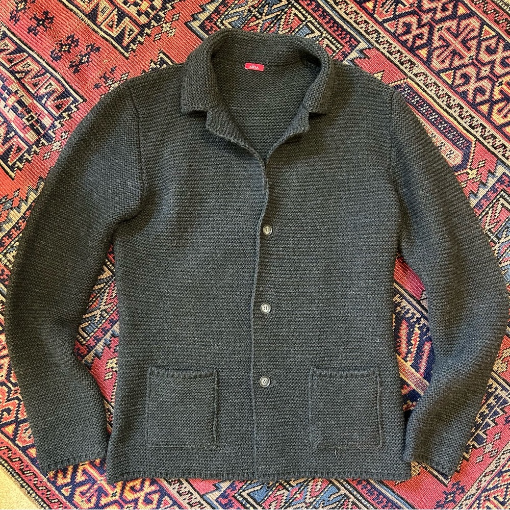Italian Wool Dark Gray Knit Button-Up Cardigan
